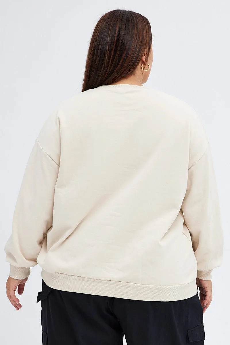 Beige New York Embroidered Sweater