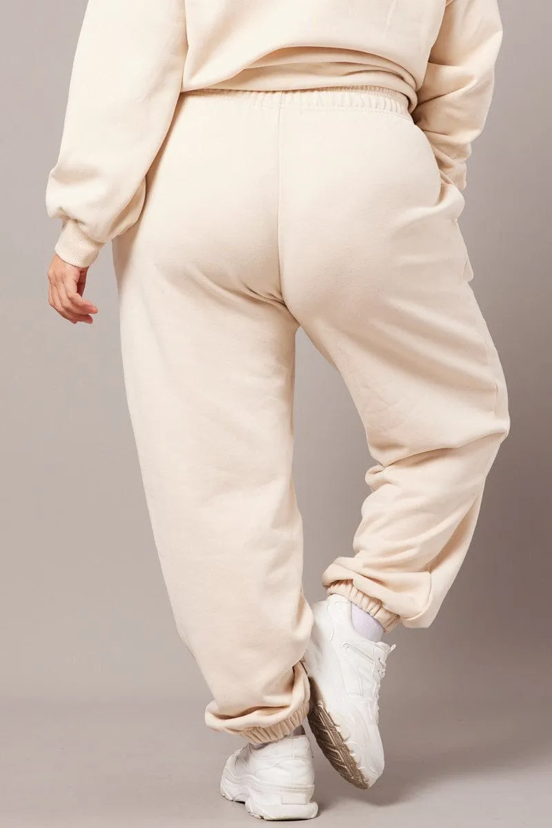 Beige Track Pants High Rise