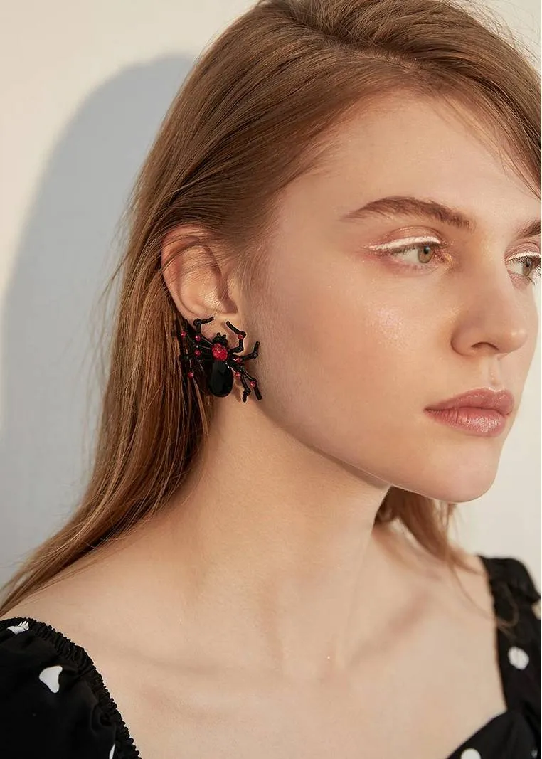 Black Spider Rhinestone Statement Earrings