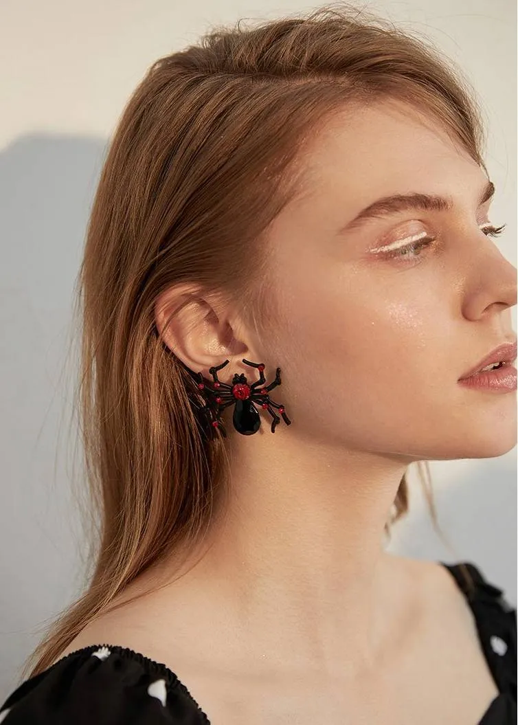 Black Spider Rhinestone Statement Earrings