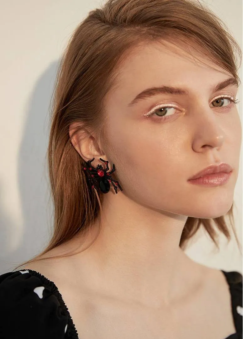 Black Spider Rhinestone Statement Earrings