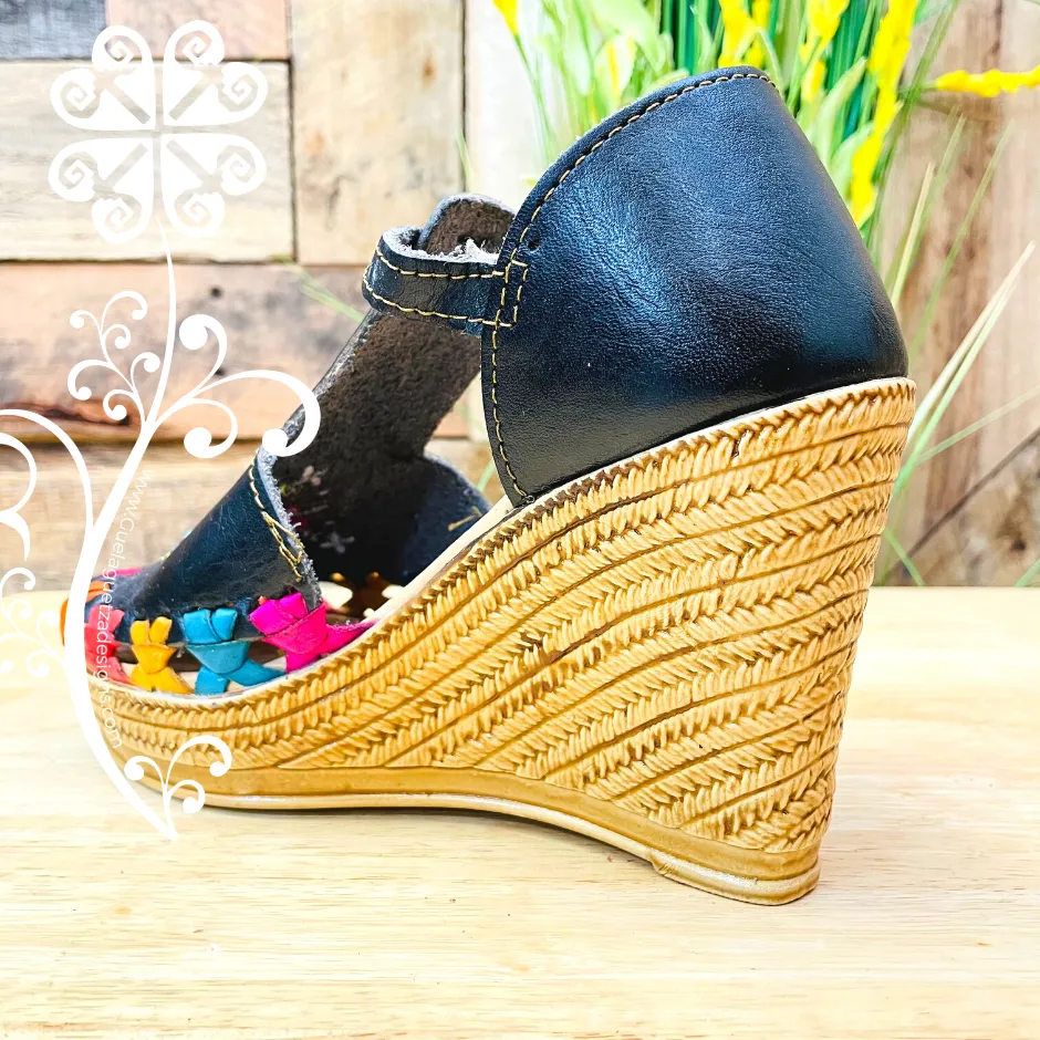 Black w/Embroider Wedges Women Shoes