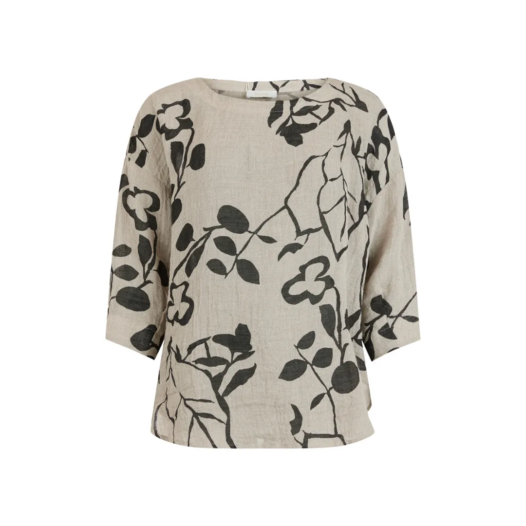 Blouse - Beige and Black Print