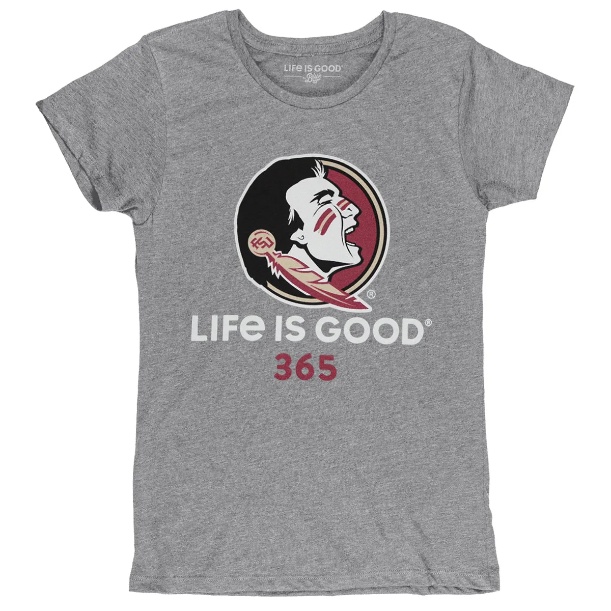 Blue 84 Women's Seminole Logo Life is Good 365 Design Short Sleeve T-shirt - Heather Grey