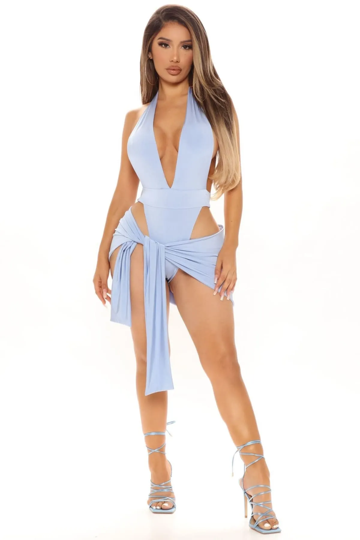 Blue Bodysuit And Skirt Matching Set