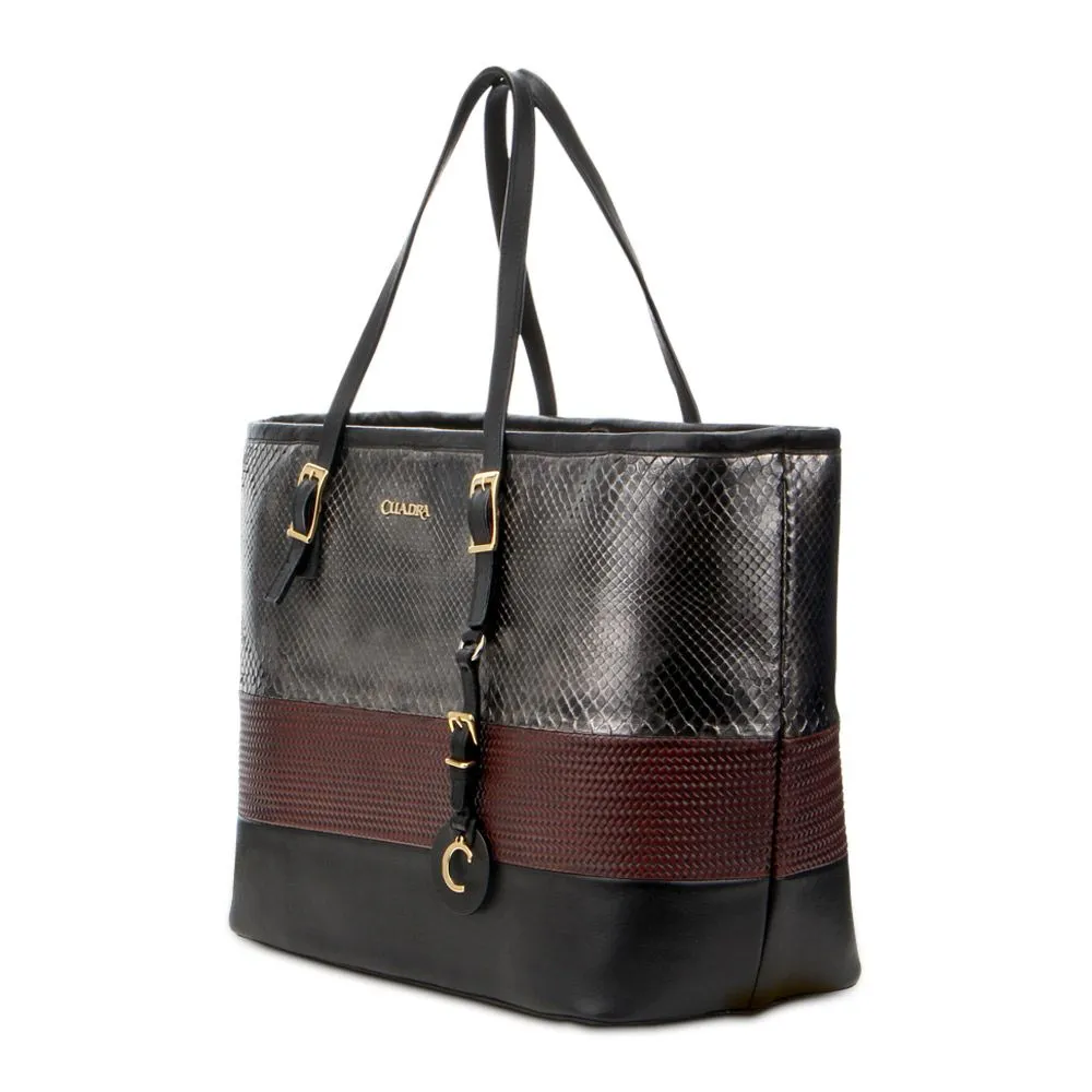 BO143PI - Cuadra black casual fashion python tote bag for women