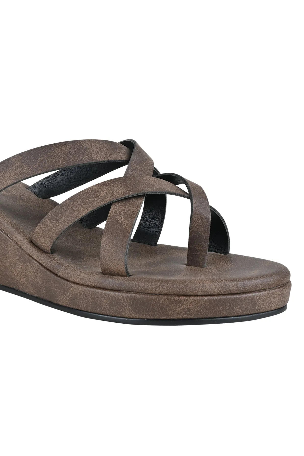 Brown Strappy Wedges For Women