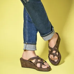 Brown Strappy Wedges For Women