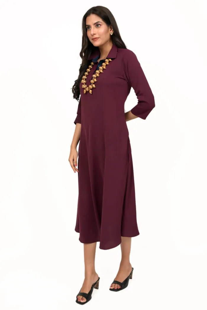 Burgundy A-Line Shirt Dress