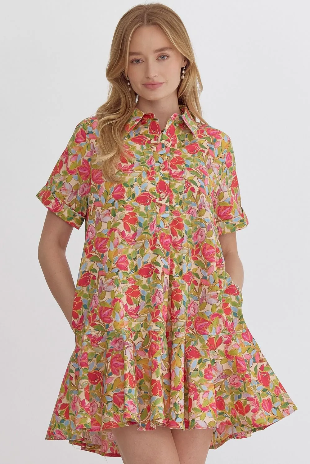 Chartreuse Mix Floral Dress