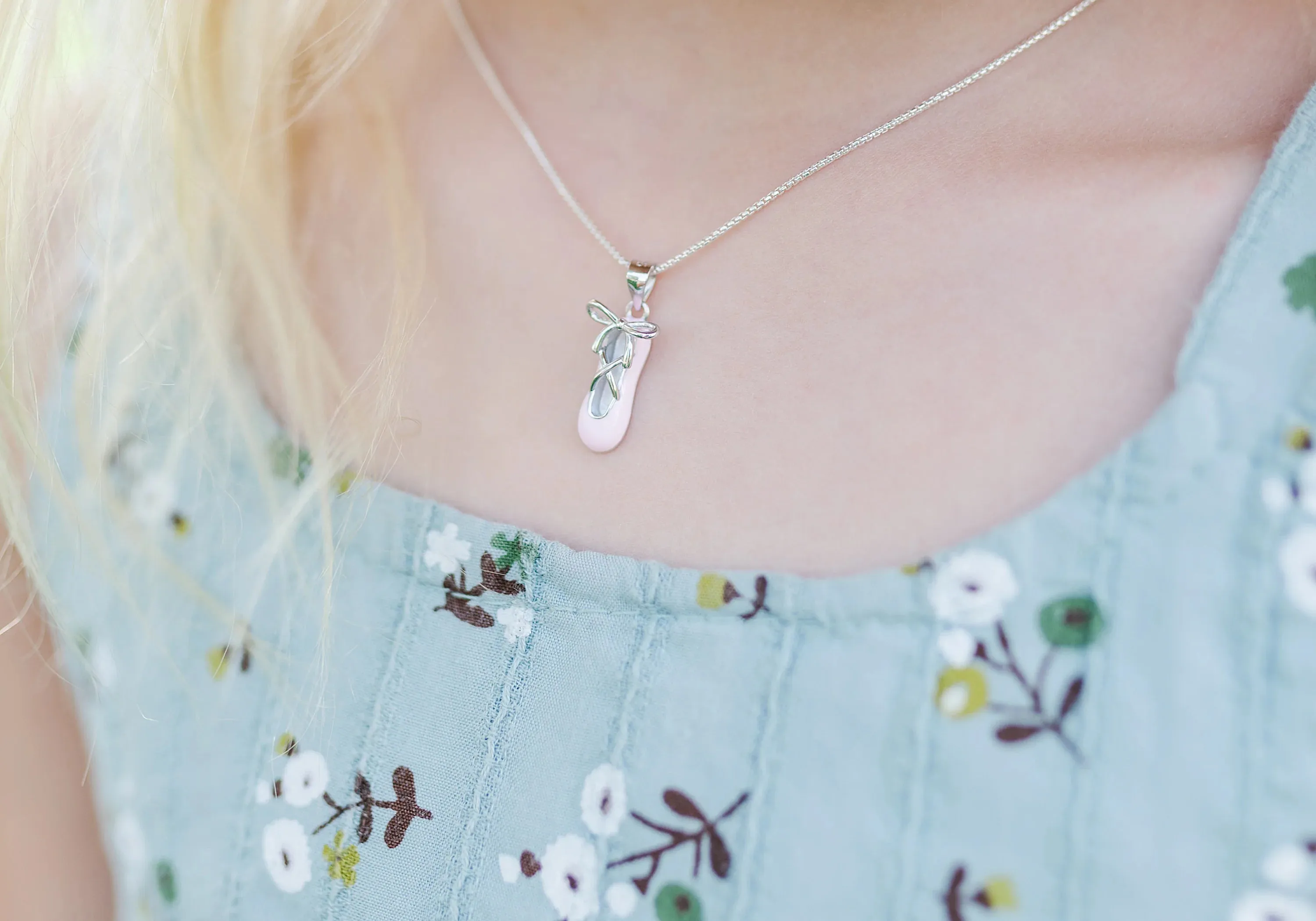 Cherished Moments - Sterling Silver Pink Ballet Slipper Necklace