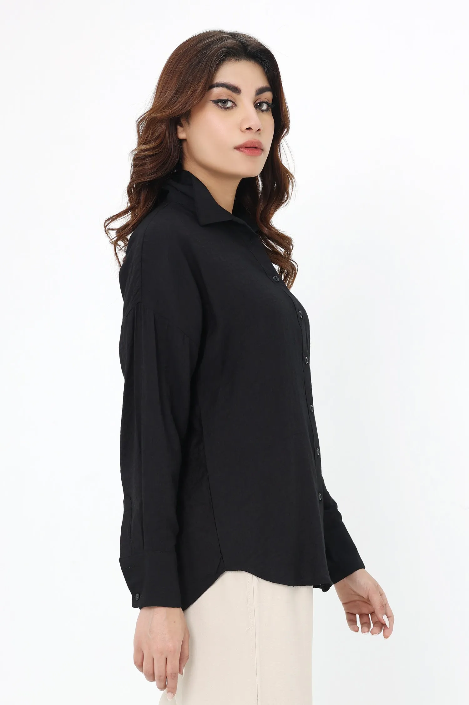 CHIC BUTTON DOWN SHIRT-BLACK