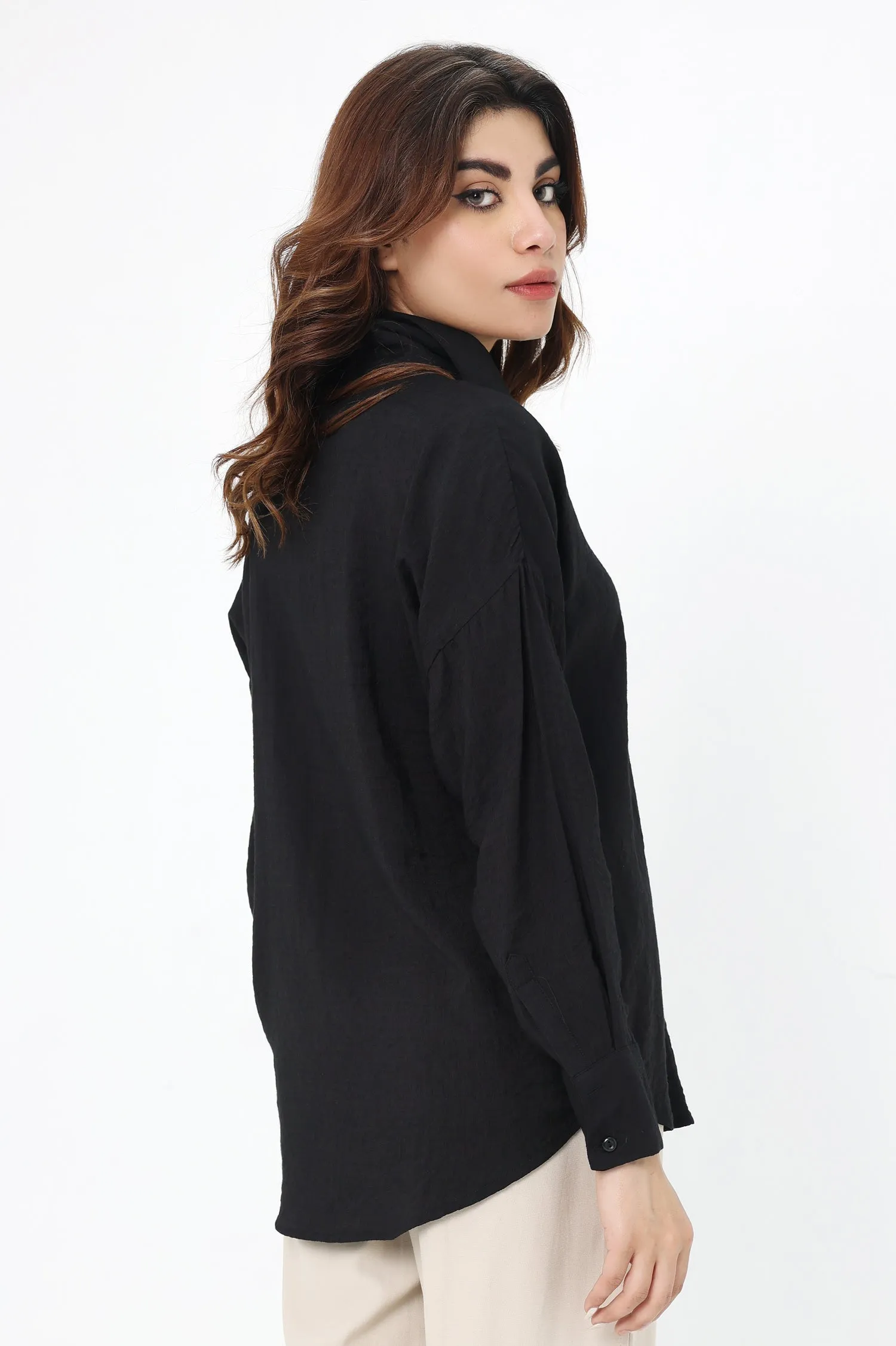 CHIC BUTTON DOWN SHIRT-BLACK