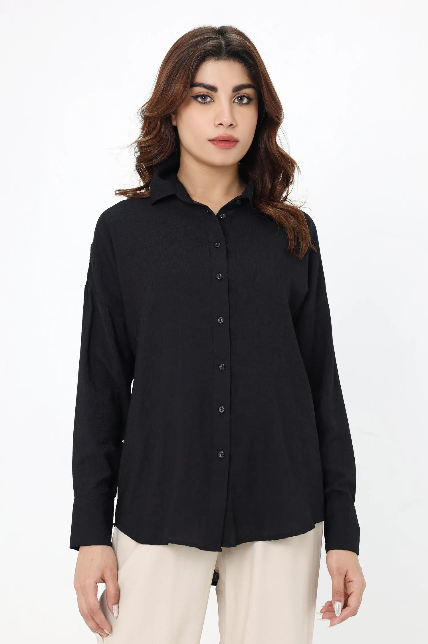 CHIC BUTTON DOWN SHIRT-BLACK