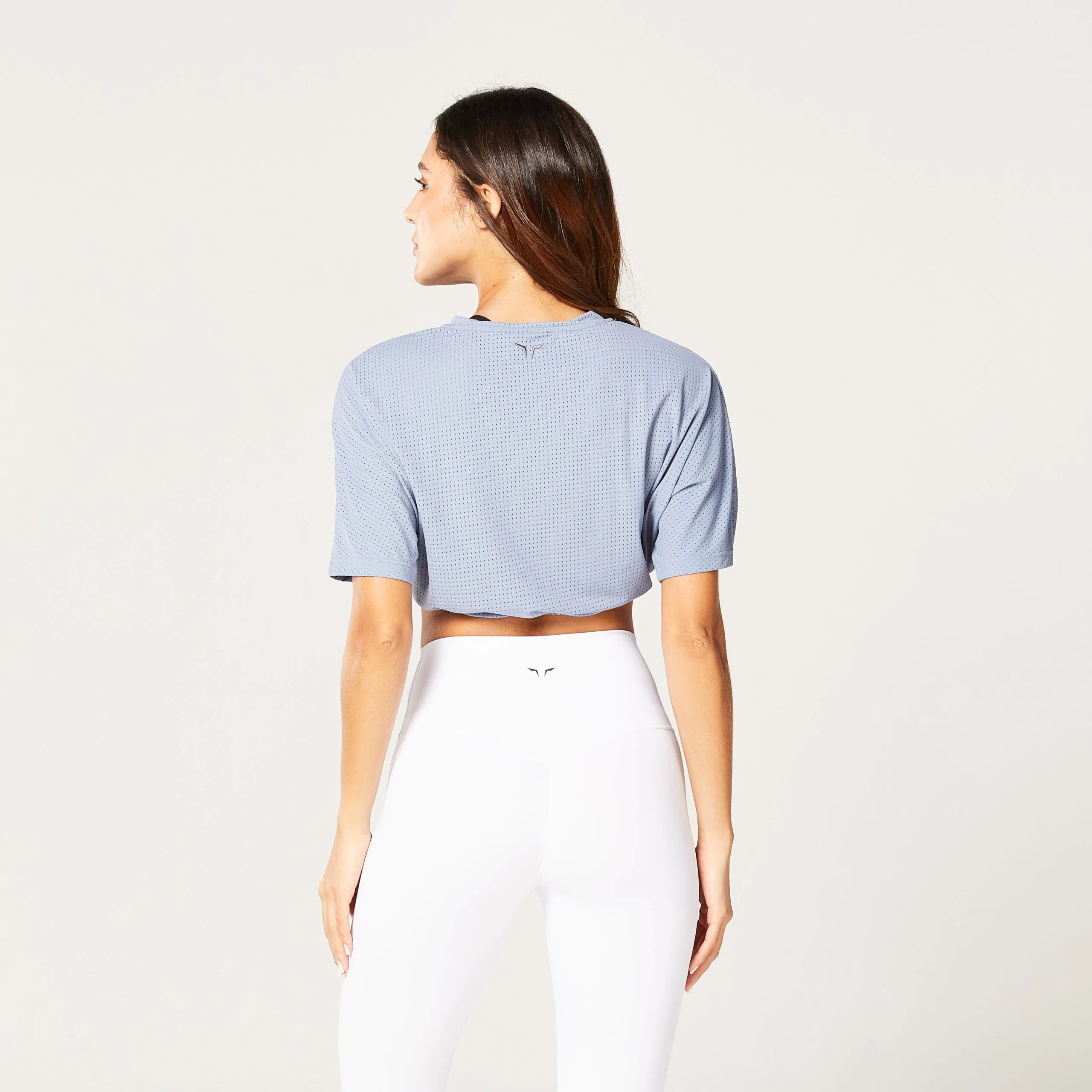 Code Cropped Drawstring Tee - Grey Blue