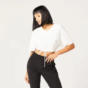 Code Cropped Drawstring Tee - Pearl White