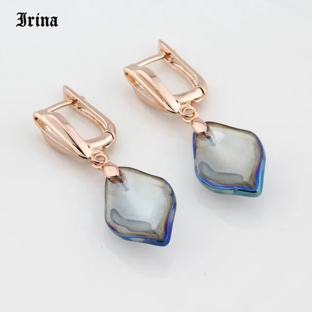 Coloured Glaze Petals Long Drop Water Earrings for Fashion