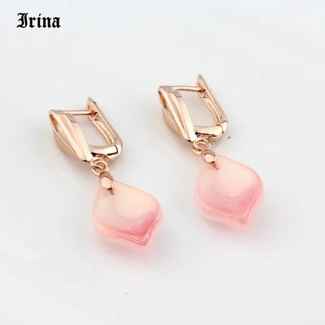 Coloured Glaze Petals Long Drop Water Earrings for Fashion