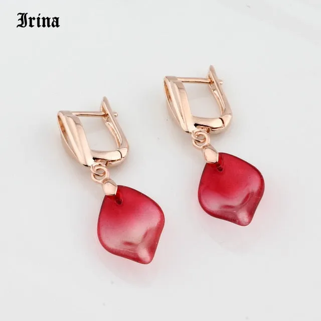 Coloured Glaze Petals Long Drop Water Earrings for Fashion