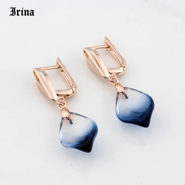 Coloured Glaze Petals Long Drop Water Earrings for Fashion