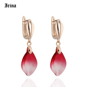 Coloured Glaze Petals Long Drop Water Earrings for Fashion