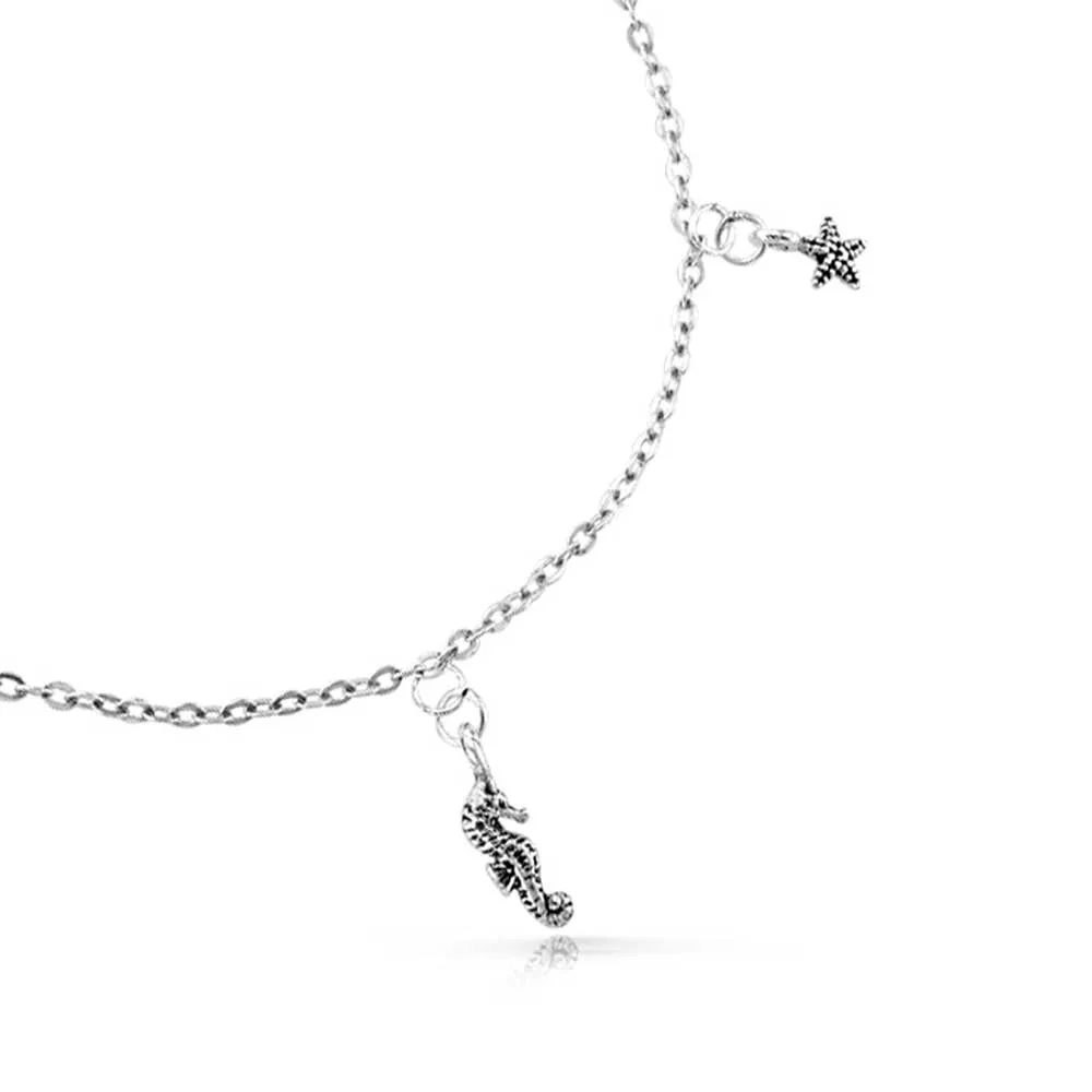 Conch Sea Stardust Dangle Charm Anklet Ankle Bracelet Sterling Silver