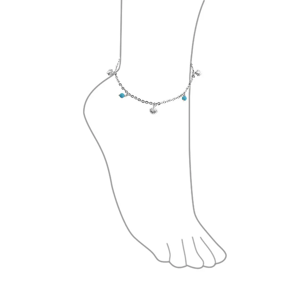 Conch Sea Stardust Dangle Charm Anklet Ankle Bracelet Sterling Silver