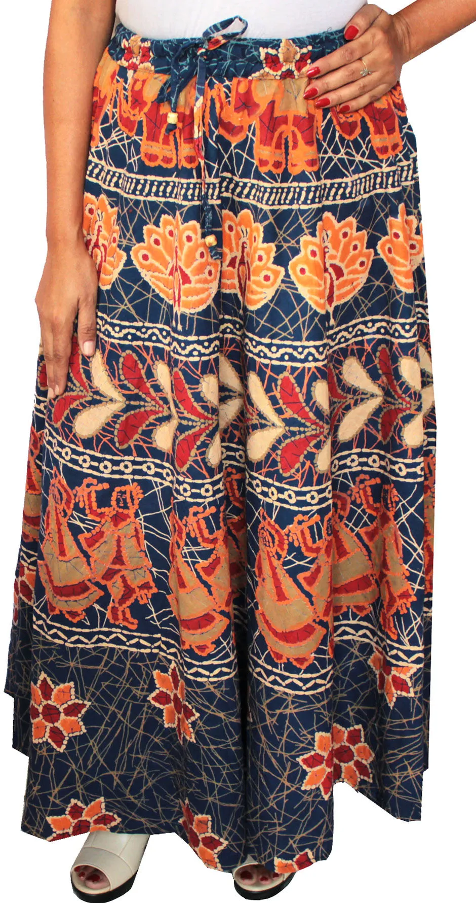 Cotton Batik Printed Womens Long Skirt India Clothing (Blue)