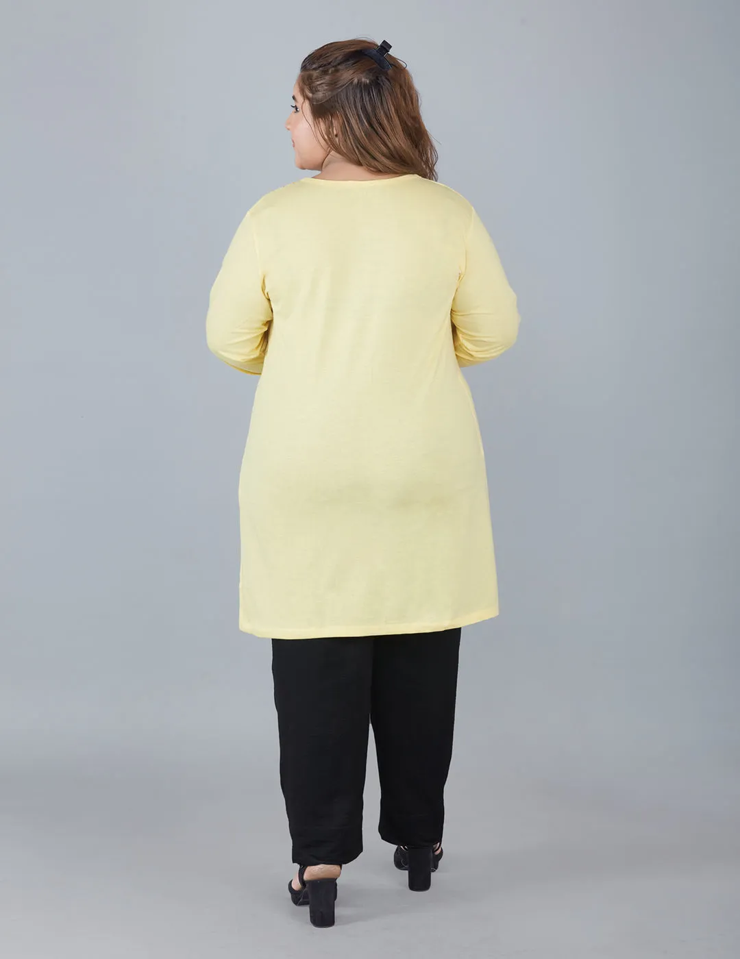 Cotton Long Top for Women Plus Size - Full Sleeve - Yellow