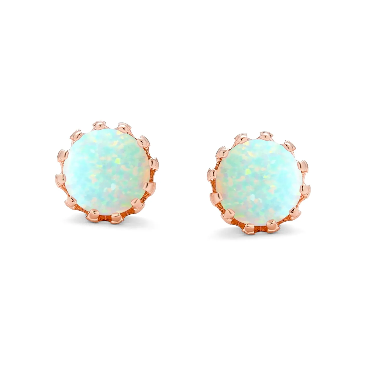 Created Opal Crown Stud Earrings Rose Gold Plated .925Sterling Silver