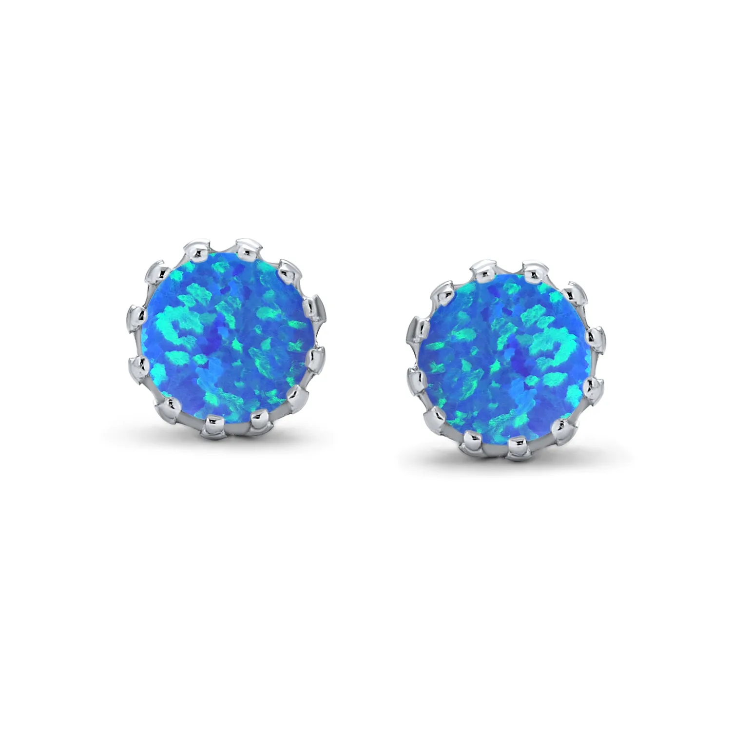 Created Opal Crown Stud Earrings Rose Gold Plated .925Sterling Silver