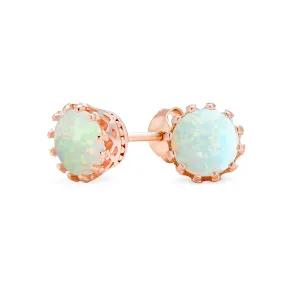 Created Opal Crown Stud Earrings Rose Gold Plated .925Sterling Silver