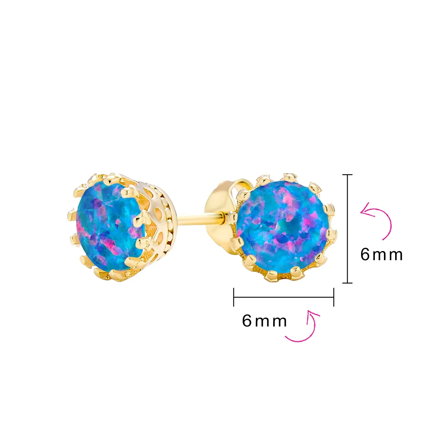 Created Opal Crown Stud Earrings Rose Gold Plated .925Sterling Silver