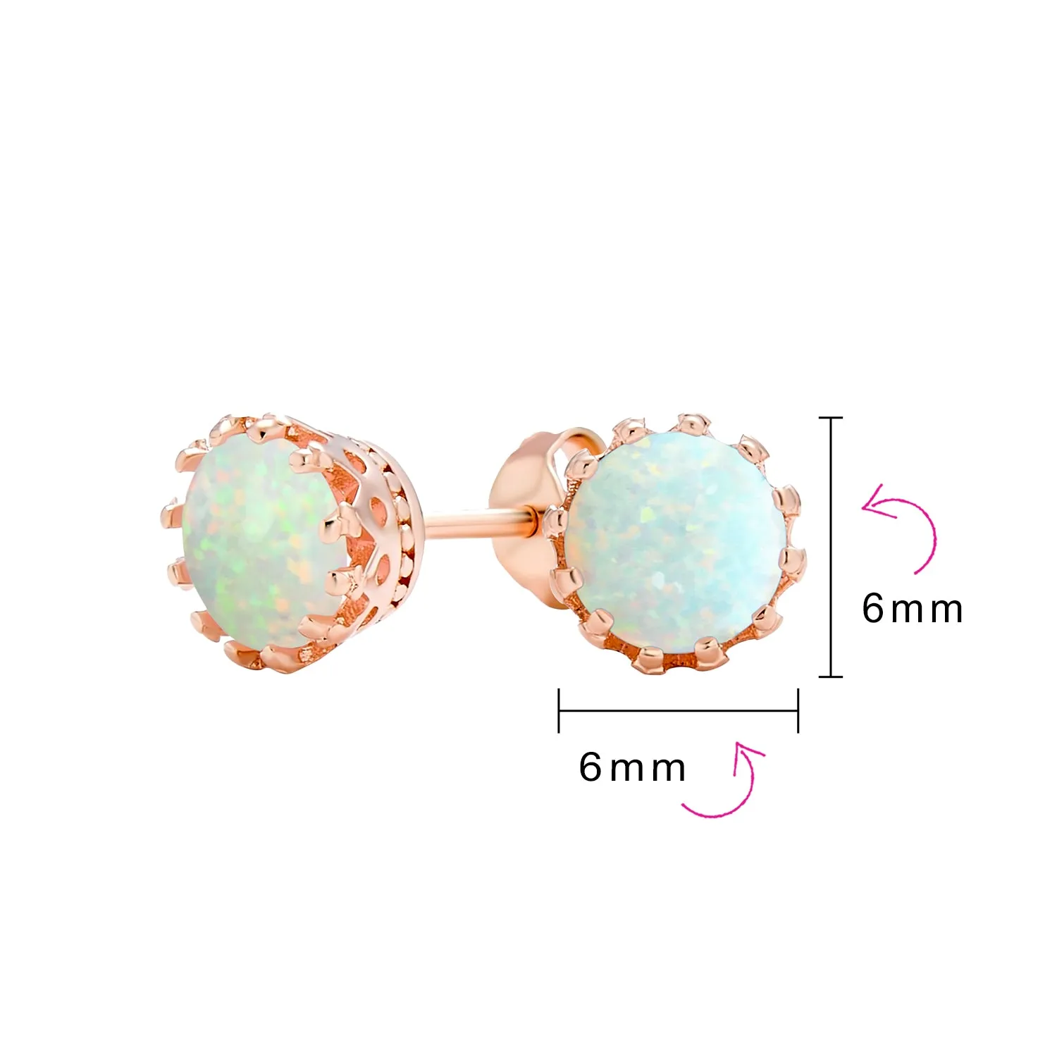 Created Opal Crown Stud Earrings Rose Gold Plated .925Sterling Silver