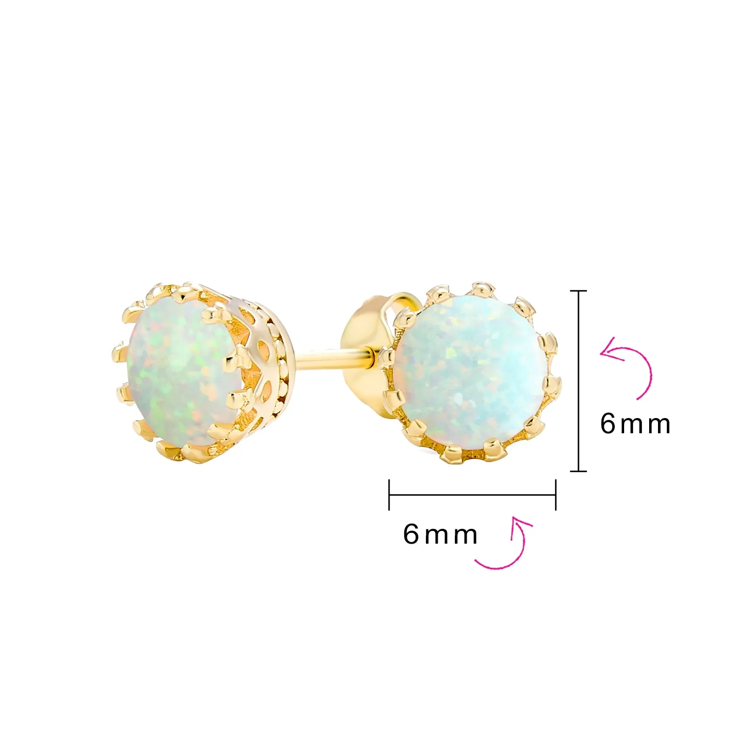 Created Opal Crown Stud Earrings Rose Gold Plated .925Sterling Silver