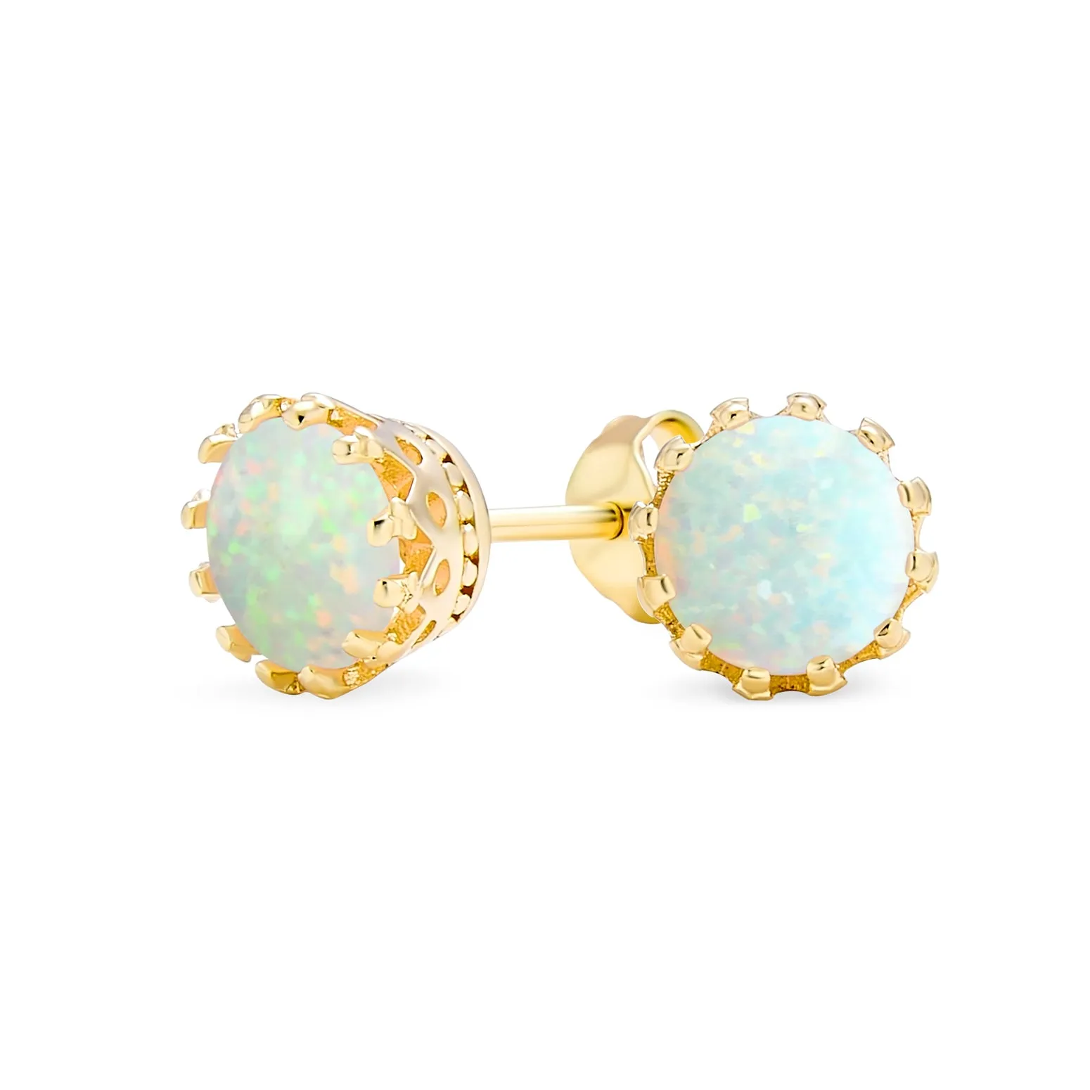 Created Opal Crown Stud Earrings Rose Gold Plated .925Sterling Silver