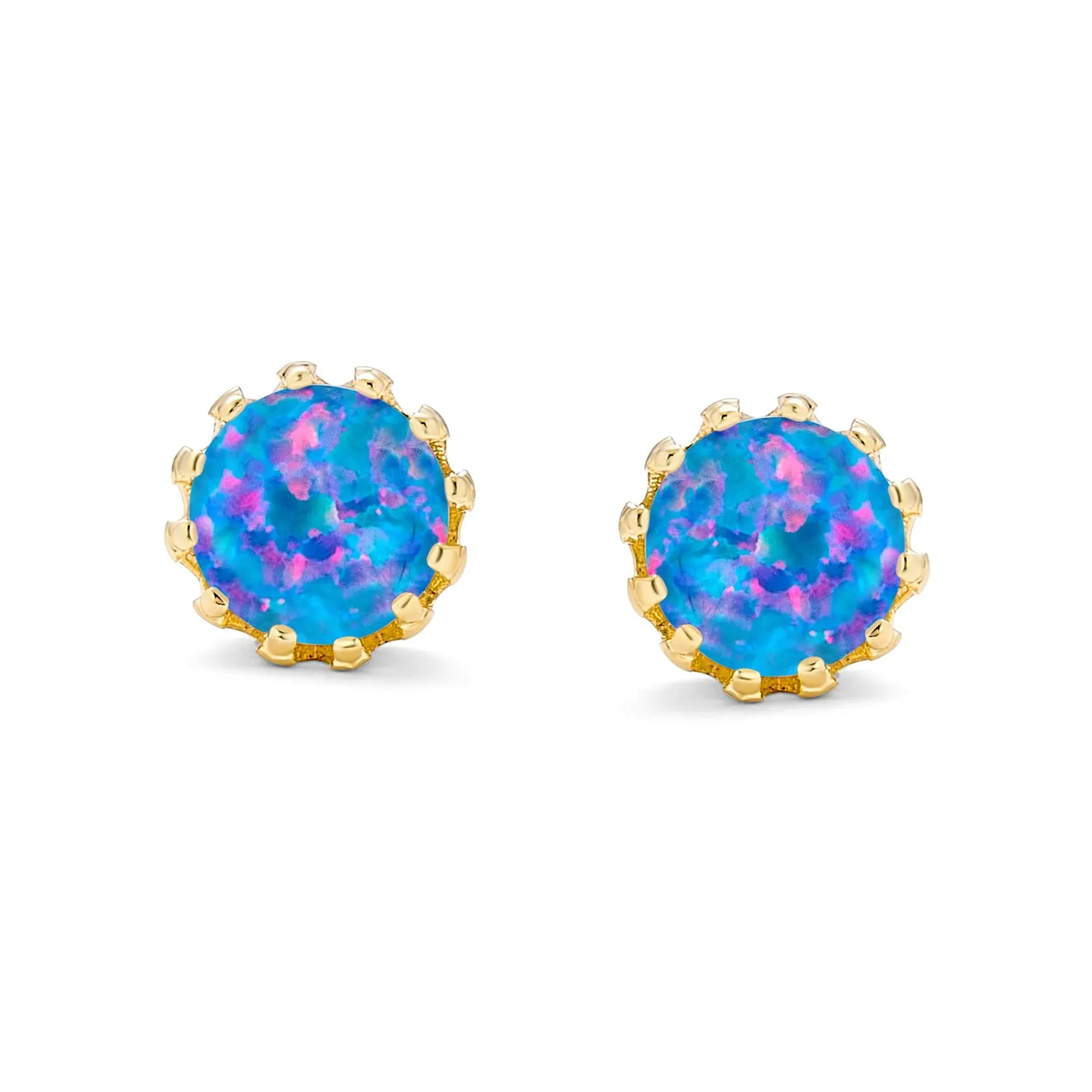 Created Opal Crown Stud Earrings Rose Gold Plated .925Sterling Silver