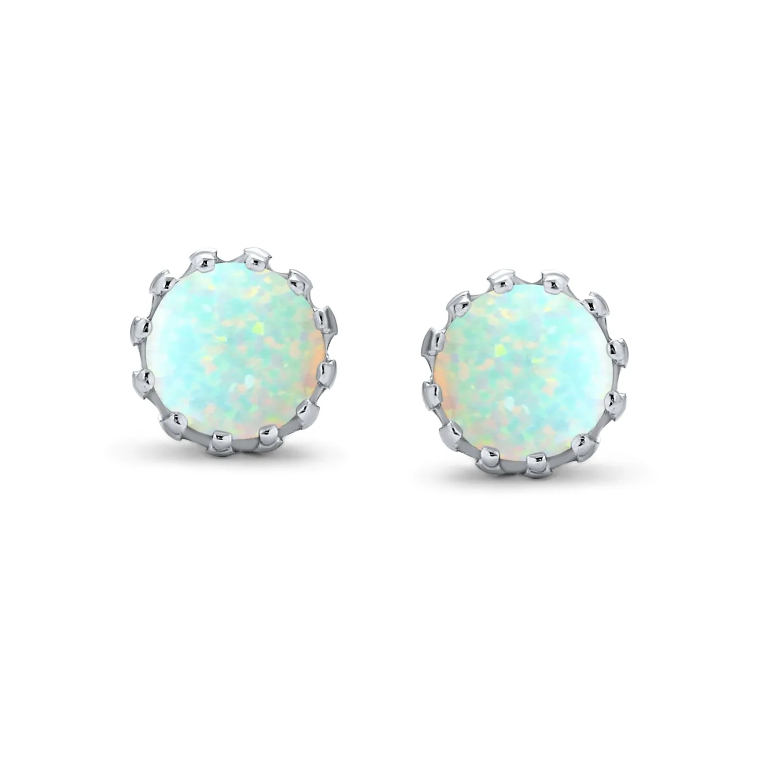 Created Opal Crown Stud Earrings Rose Gold Plated .925Sterling Silver