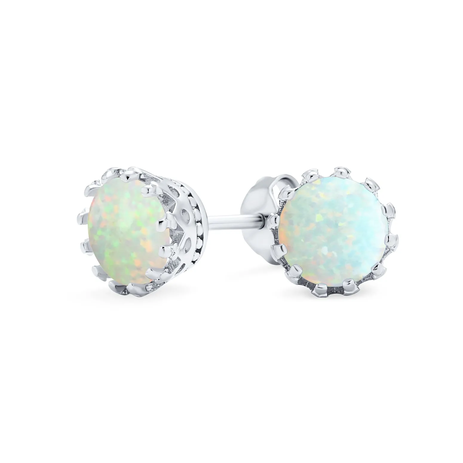 Created Opal Crown Stud Earrings Rose Gold Plated .925Sterling Silver