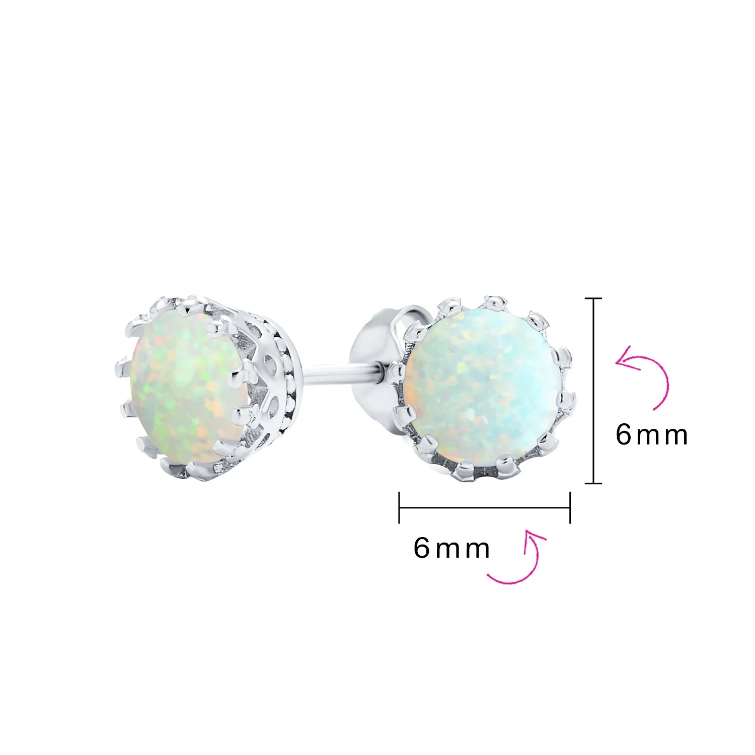 Created Opal Crown Stud Earrings Rose Gold Plated .925Sterling Silver