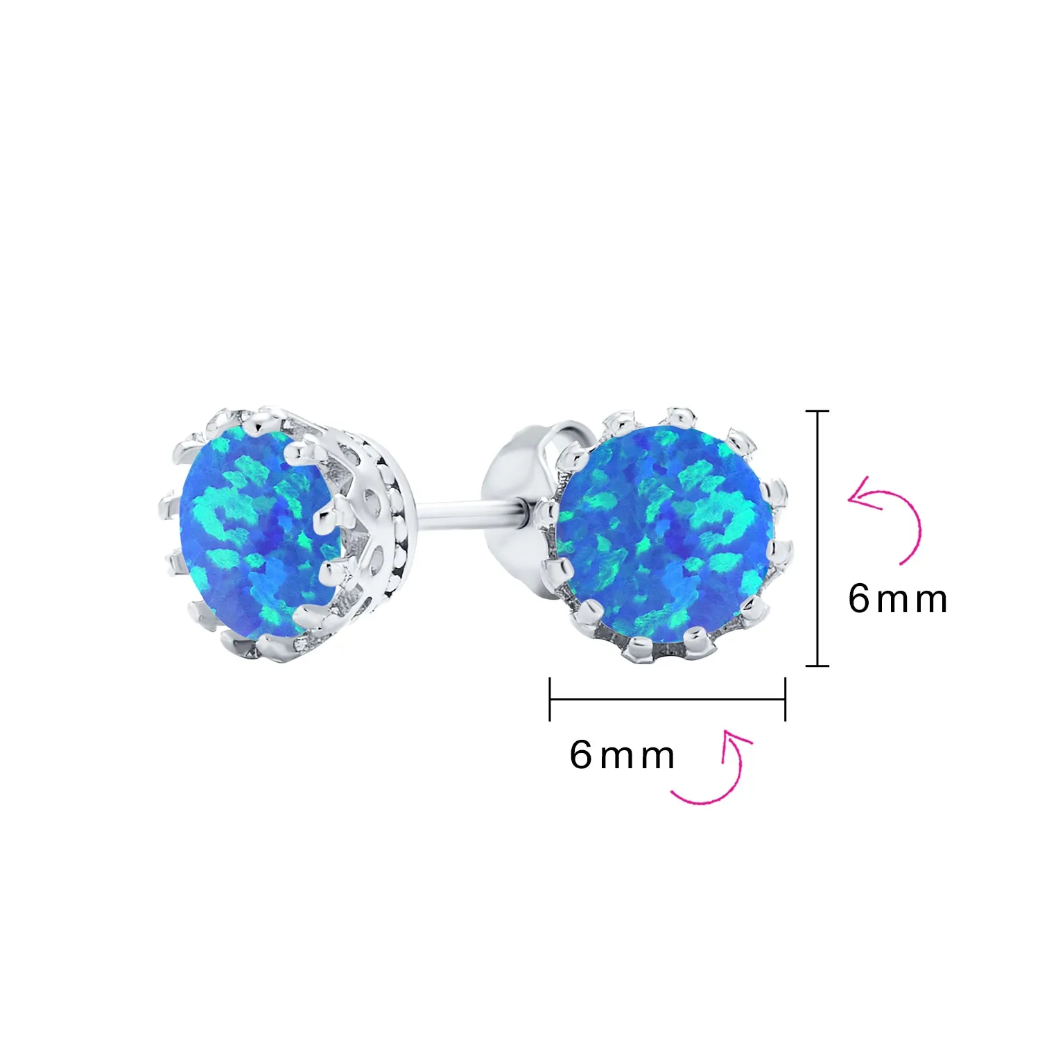 Created Opal Crown Stud Earrings Rose Gold Plated .925Sterling Silver