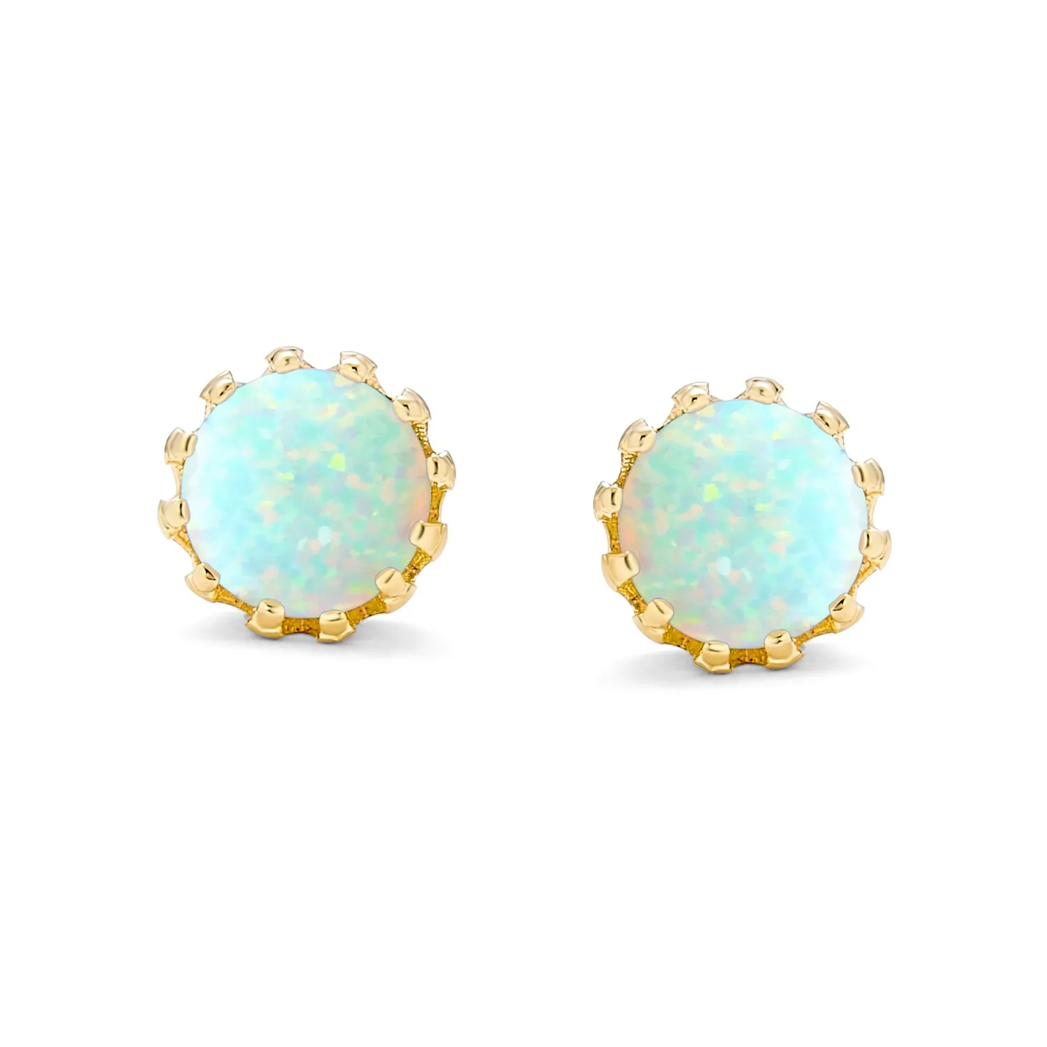 Created Opal Crown Stud Earrings Rose Gold Plated .925Sterling Silver