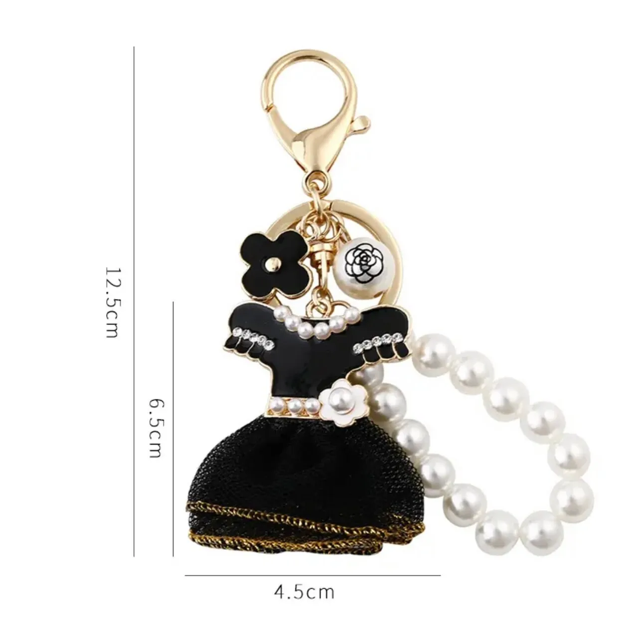 Crystal Rhinestone lovely shiny Little Black Dress Pearl Keychain