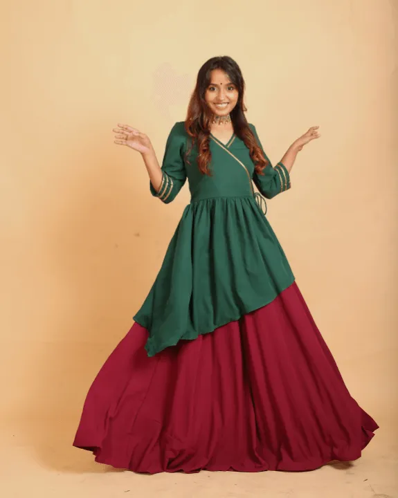 Emerald & Wine Fusion Kurti Skirt - Set of 2