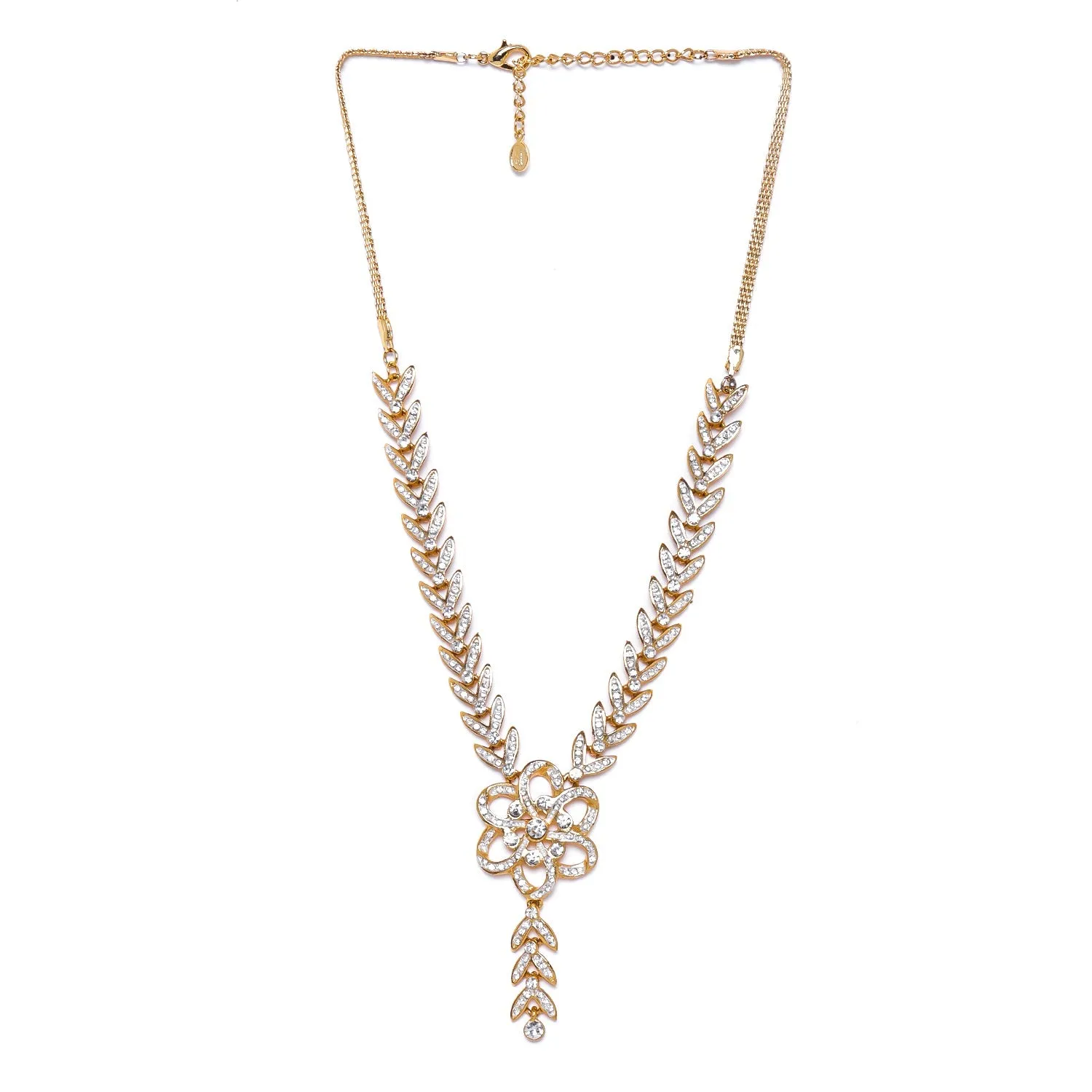 Estele 24 Kt Gold Plated Flower Shape with Austrian Diamond Necklace Set