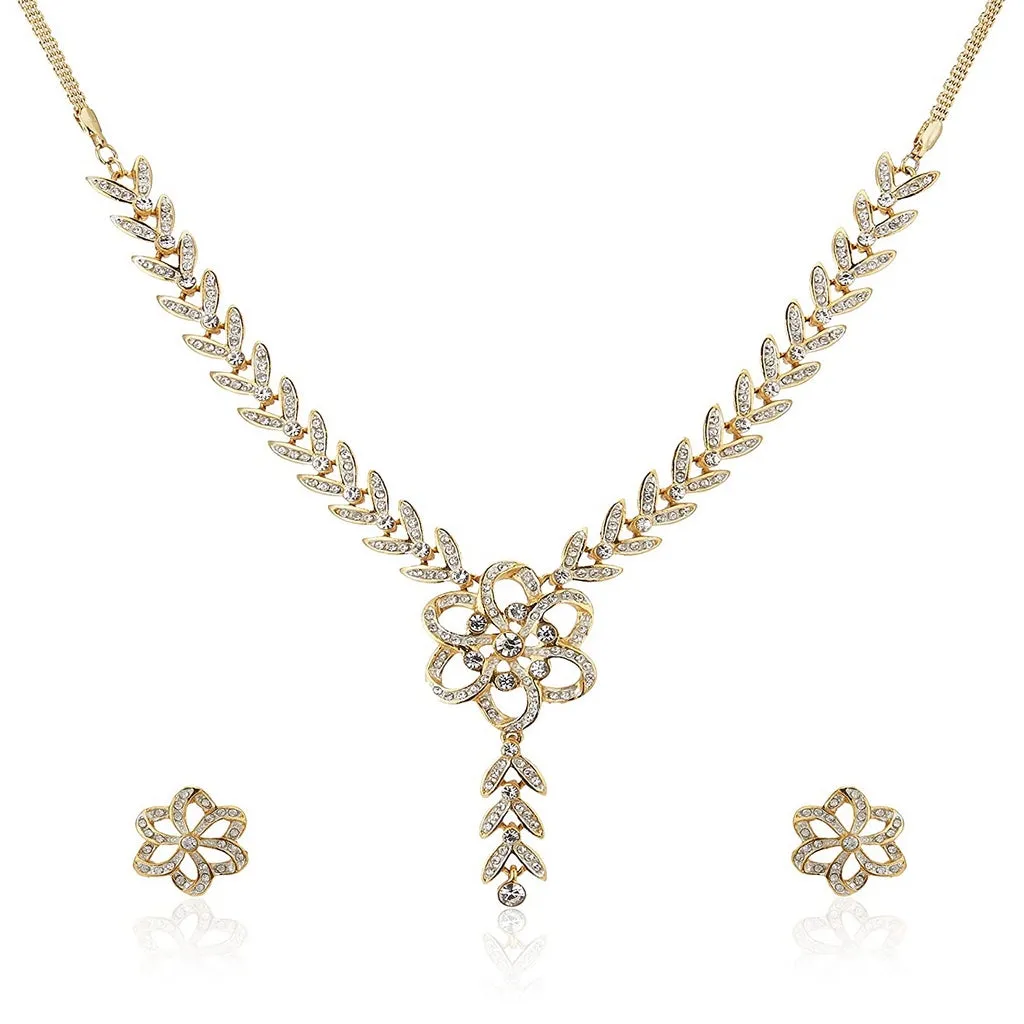 Estele 24 Kt Gold Plated Flower Shape with Austrian Diamond Necklace Set