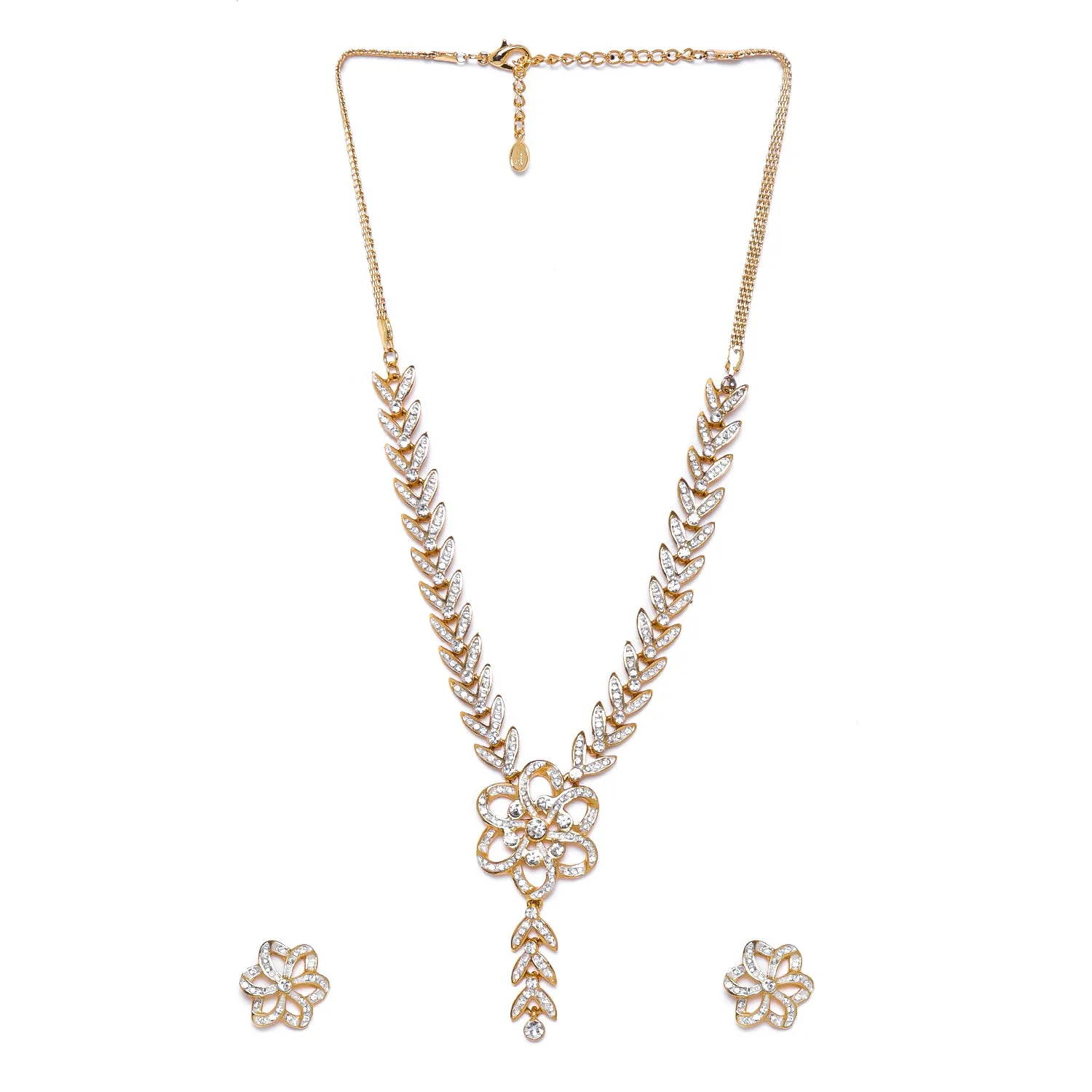 Estele 24 Kt Gold Plated Flower Shape with Austrian Diamond Necklace Set