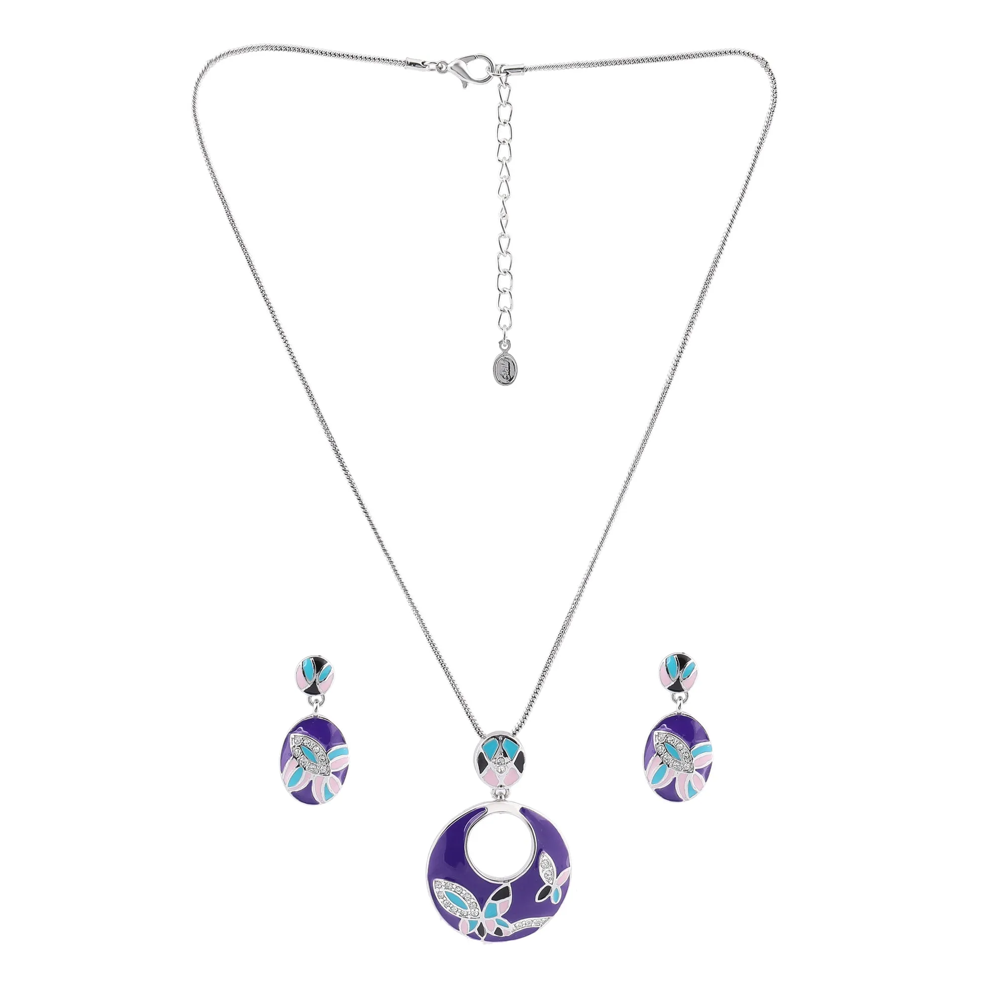 Estele - Beautiful Purple and Blue Enamel Butterfly Pendant Set