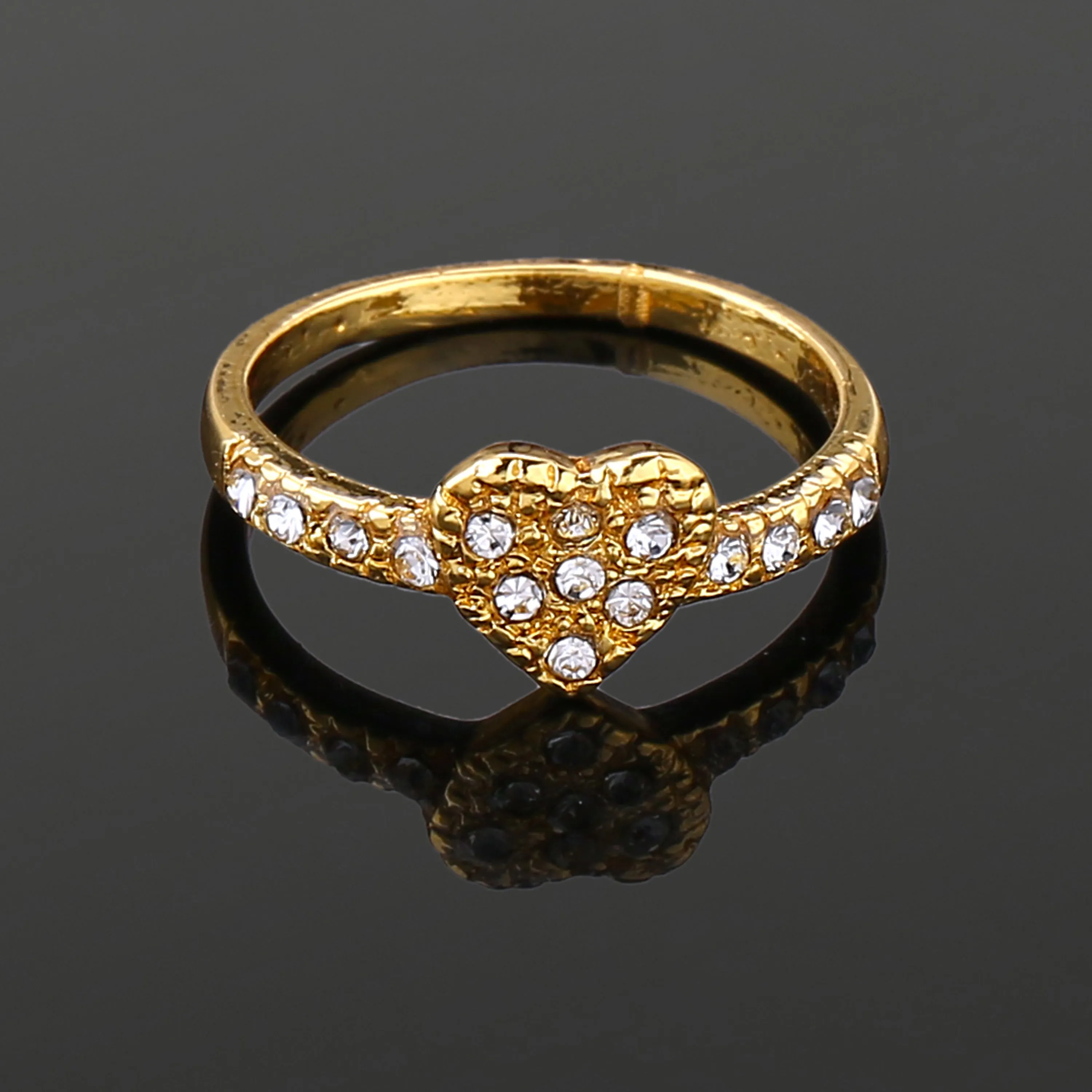 Estele Gold Plated Adorable Heart Shaped Finger Ring with Crystals for Women