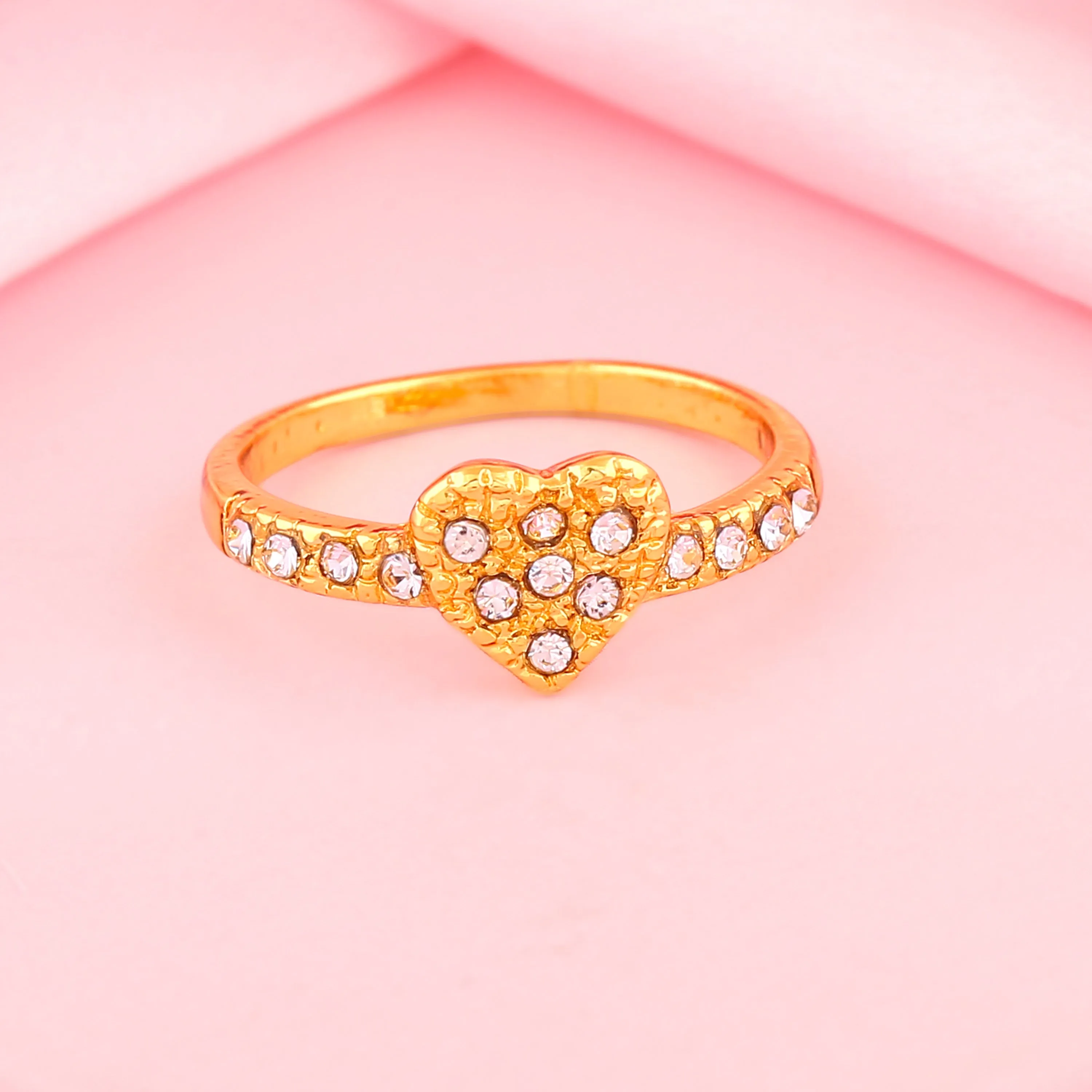 Estele Gold Plated Adorable Heart Shaped Finger Ring with Crystals for Women